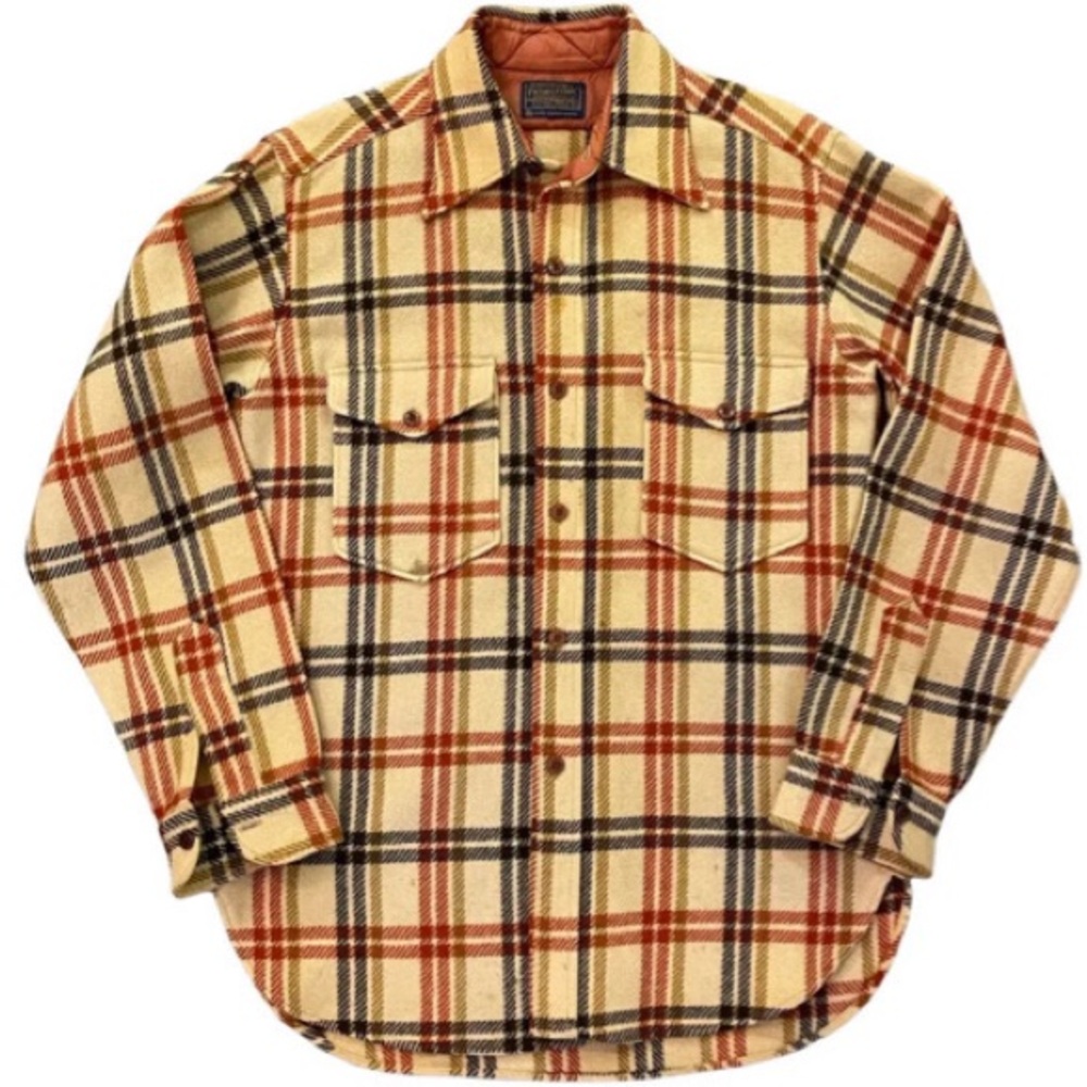 RARE Vtg Pendleton Shirt Mens Yellow Brown Plaid Wool Button